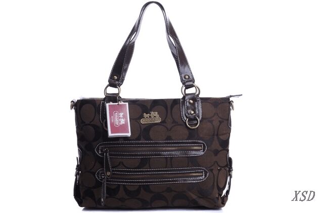 Coach Double Zip Logo Medium Black Brown Totes EHL | Women